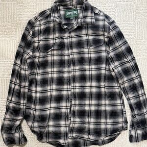 American Eagle Outfitters Men's Black and White Flannel Shirt